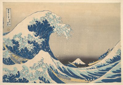 Onder de golf bij Kanagawa (Kanagawa oki nami ura), ook bekend als De grote golf, uit de serie Zesendertig gezichten op de berg Fuji (Fugaku sanjūrokkei) door Katsushika Hokusai