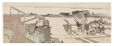 Bonito uitladen voor de markt door Katsushika Hokusai