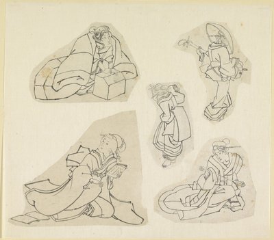 Vijf vrouwenfiguren door Katsushika Hokusai
