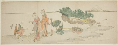 Bezoekers van Enoshima door Katsushika Hokusai