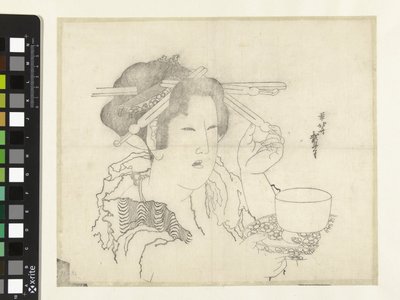 Vrouw met theekopje door Katsushika Hokusai