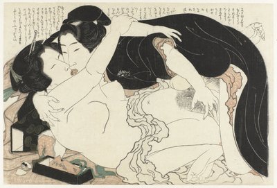 Weduwe en jongeman door Katsushika Hokusai