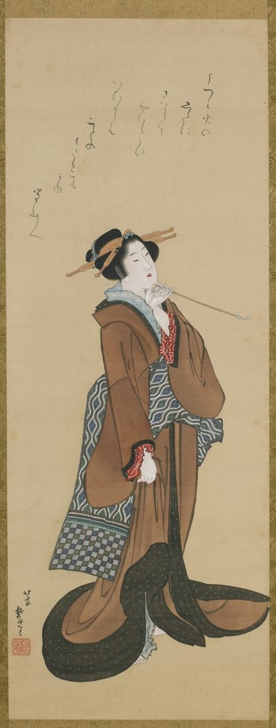 Vrouw met een tabakspijp, Edo-periode, c.1814-15 door Katsushika Hokusai