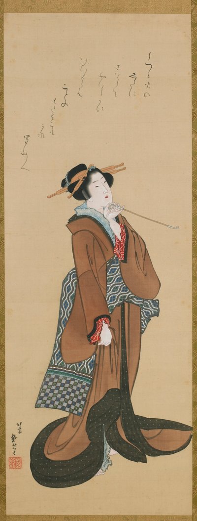 Vrouw met een tabakspijp door Katsushika Hokusai