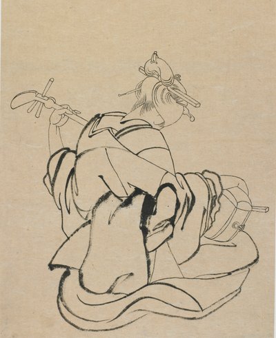 Vrouw met rug naar waarnemer die samisen speelt, laat 18e-begin 19e eeuw door Katsushika Hokusai