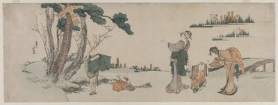 Vrouwen leiden een kind af wiens vlieger in een boom vastzit, ca. 1800 door Katsushika Hokusai