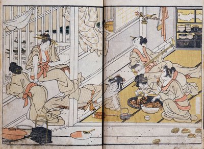 Vrouwen eten, uit een Manga door Katsushika Hokusai