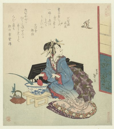 Geisha kijkt naar een koekoek door Katsushika Taito II