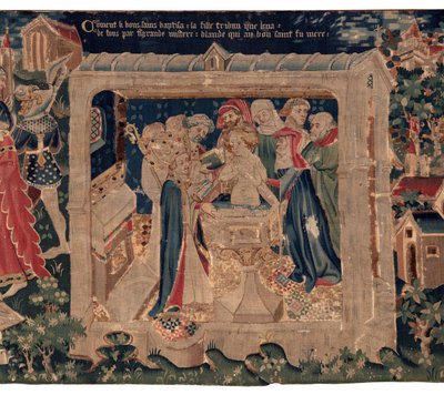 Geschiedenis van Sint Piat en Sint Eleuthère, ook wel wandtapijt van Arras genoemd. Besteld door kanunnik Toussaint Prier, kapelaan van de hertog van Bourgondië, eind 14e-begin 15e eeuw. 22m x 2m. Detail door Alec Hunter