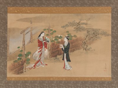 Avondgezichten Yugao hoofdstuk uit Het Verhaal van Genji Genji monogatari, 18e eeuw door Kawamata Tsunemasa