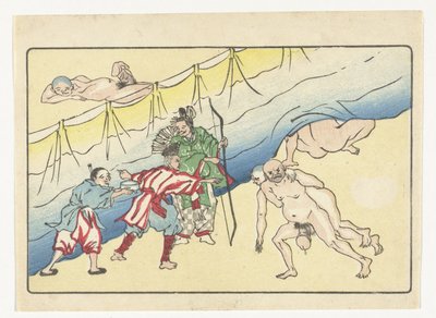Boogschutter en naakte mannen door Kawanabe Kyosai