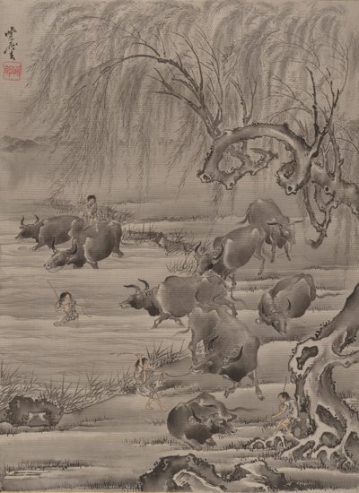 Buffel en herder door Kawanabe Kyosai