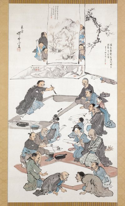 Kalligrafie- en schilderfeest door Kawanabe Kyosai