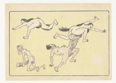 Copulerende man en vrouw door Kawanabe Kyosai