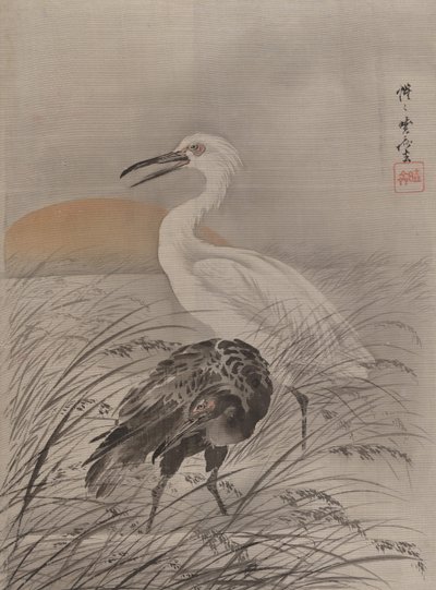 Kraanvogels in het moeras door Kawanabe Kyosai