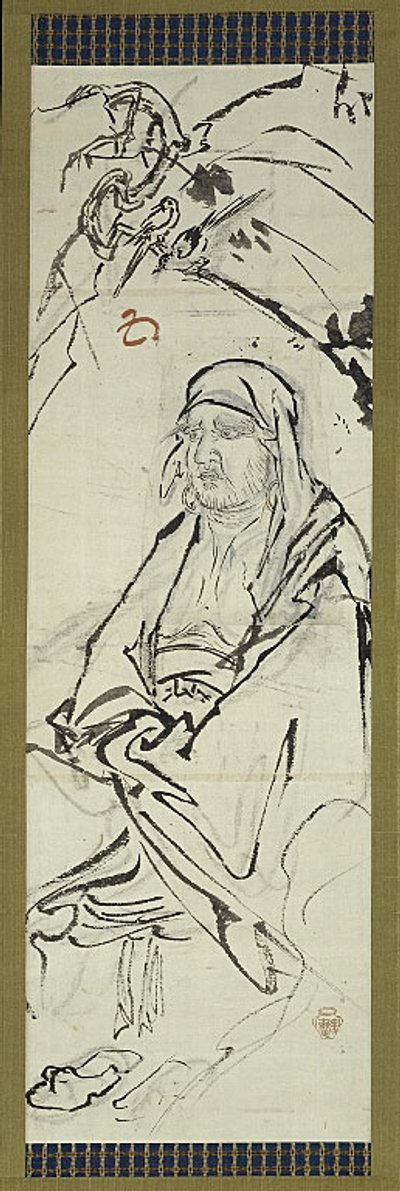 Daruma (Bodhidharma), één van zes schetsen door Kawanabe Kyosai