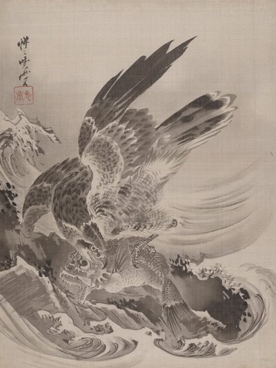 Adelaar die vis aanvalt door Kawanabe Kyosai