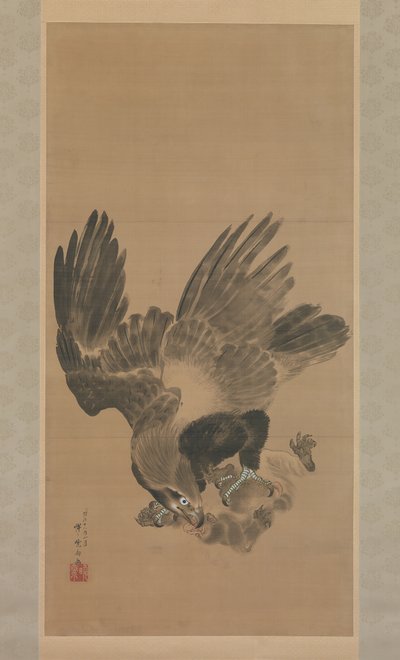 Adelaar die een aap aanvalt door Kawanabe Kyosai