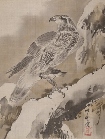 Adelaar die een kleine vogel vasthoudt, ca. 1887 door Kawanabe Kyosai
