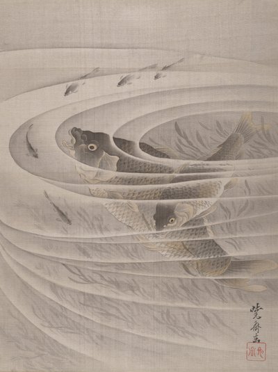 Vissen in een Whirlpool, ca. 1887 door Kawanabe Kyosai