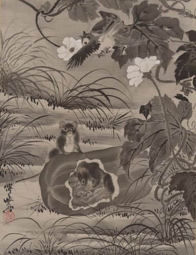 Muizen in een Meloen, ca. 1887 door Kawanabe Kyosai