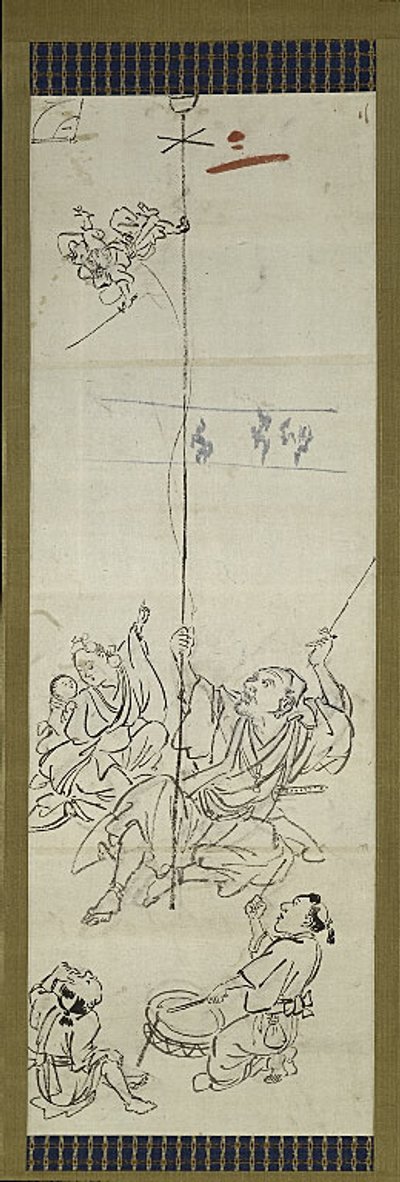Monkey Trainer, een van zes schetsen door Kawanabe Kyosai