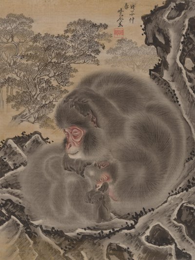 Apen, maart 1888 door Kawanabe Kyosai