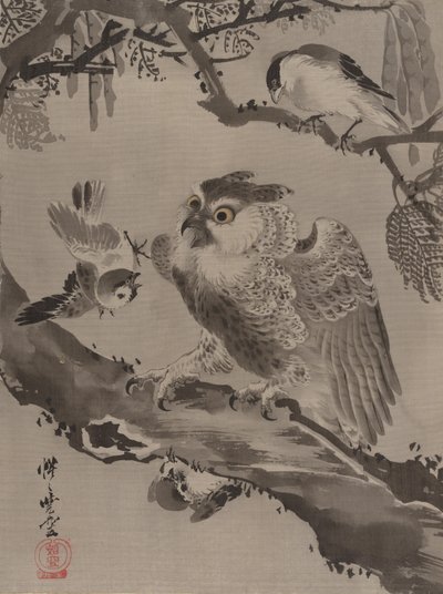 Uil Bespot door Kleine Vogels, ca. 1887 door Kawanabe Kyosai