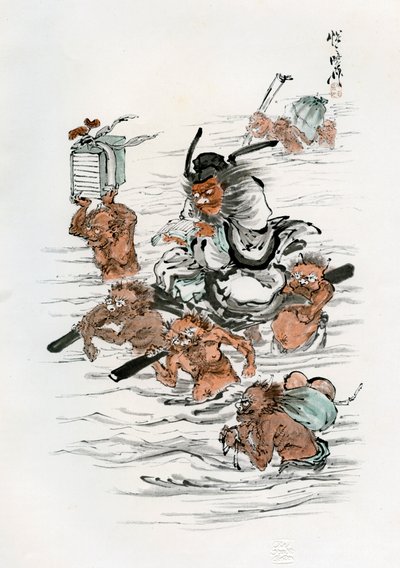 Shoki en begeleidende demonen, 1898 door Kawanabe Kyosai