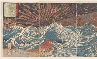 Terugdrijven van Mongoolse piratenschepen door Kawanabe Kyosai