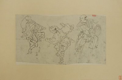 Drie Kyogen Dansers, eind 19e eeuw door Kawanabe Kyosai