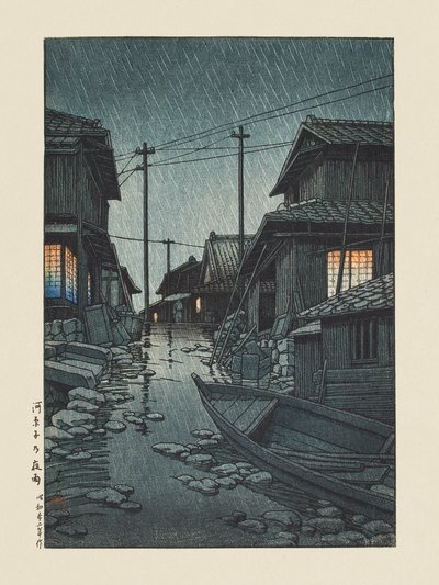 Kawarago No Yau - Nachtelijke regen in Kawarago, 1947 door Kawase Hasui