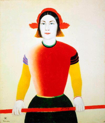 Een meisje met een rode paal, 1932-1933 door Kazimir Severinovich Malevich