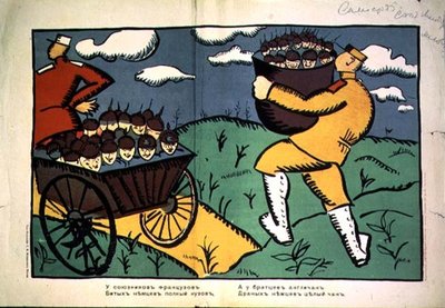 "Bij onze Franse Bondgenoten.....", poster door Kazimir Severinovich Malevich