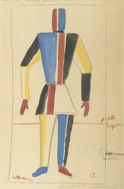Futuristische sterke man. Kostuumontwerp voor de opera Overwinning op de zon na A. Kruchenykh door Kazimir Severinovich Malevich
