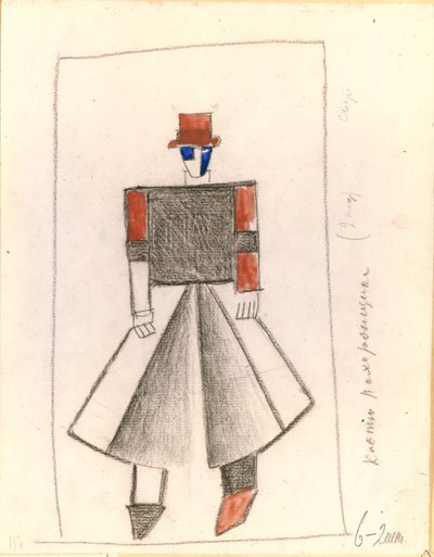 Grafdelver. Kostuumontwerp voor de opera Overwinning op de zon na A. Kruchenykh, 1913 door Kazimir Severinovich Malevich