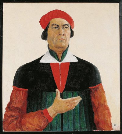 Geperfectioneerd portret van Ivan Kljun, schilder, leerling van Malevich, lid van de groep Supremus (schilderij op doek) door Kazimir Severinovich Malevich