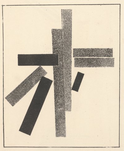 Drie zwarte en vijf grijze elementen uit "Suprematism: 34 Drawings" door Kazimir Severinovich Malevich
