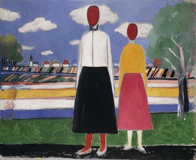 Twee figuren in een landschap, ca. 1931-32 door Kazimir Severinovich Malevich