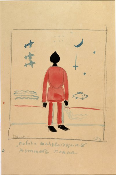 "Krijger" illustratie voor een kostuum voor de Opera de Overwinning op de Zon door Alexei Kroutchenykh (1886-1968) door Kazimir Severinovich Malevich