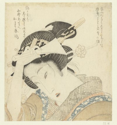 Geisha met plectrum door Keisai Eisen (attributed to)