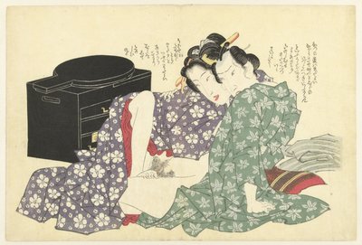 Minnend paar voor lakkast door Keisai Eisen (attributed to)