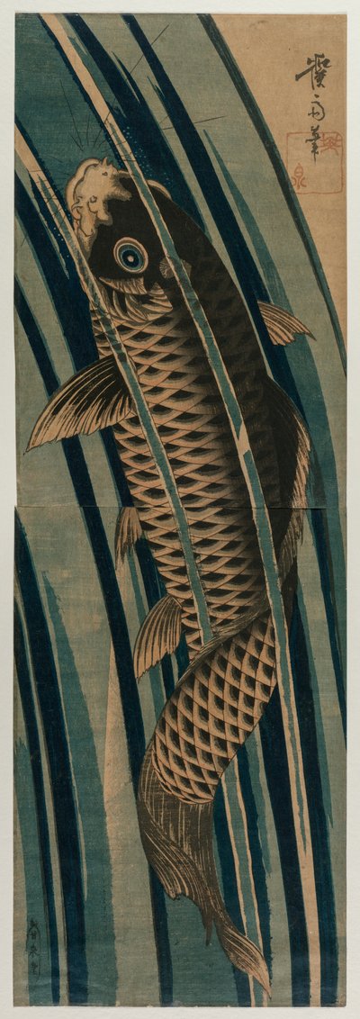 Karper die een waterval beklimt, begin of midden jaren 1830 door Keisai Eisen