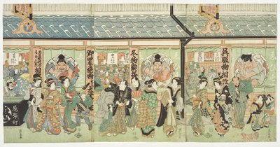 De textielwinkel Ebisuya in de Edo-wijk Owarichō door Keisai Eisen