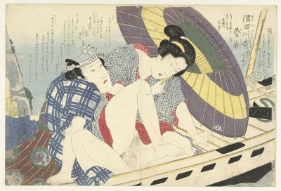 Geisha aan het werk op de Sumida rivier door Keisai Eisen