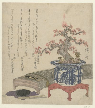 Koto met pruimenbloesem in pot door Keisai Eisen