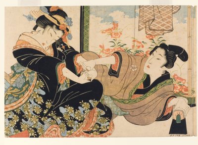 Liefhebbers bij een geschilderd scherm, 1815-25 door Keisai Eisen