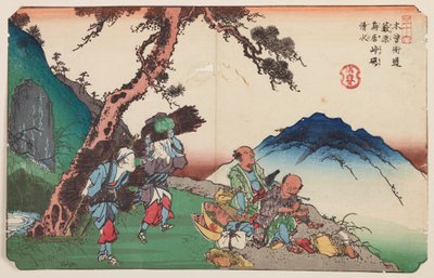 Yabuhara, reizigers en vrouwen met brandhout, plaat 36 uit de serie: De negenenzestig stations van de Kisokaido - Kisokaido rokujukyu tsugi-no uchi door Keisai Eisen
