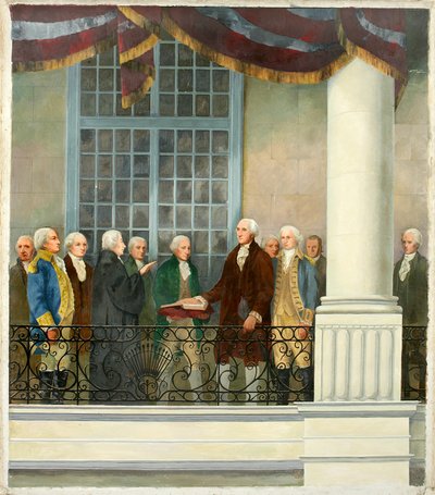 Inhuldiging van George Washington in Federal Hall, New York City door Keith Shaw Williams