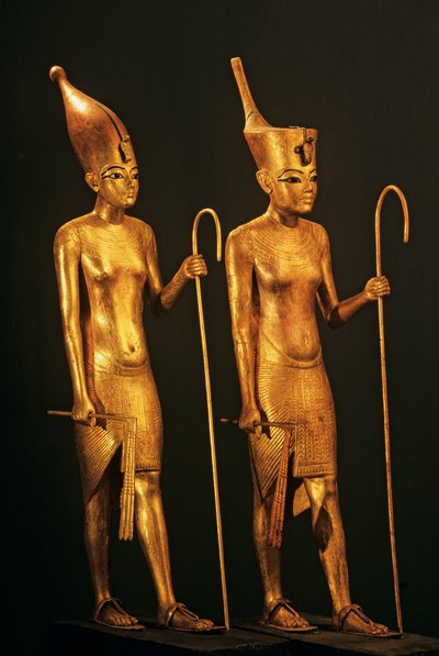 Vergulde houten figuren van Farao Koning Toet, Toetanchamon, 2009 (foto) door Kenneth Garrett